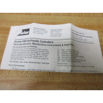 Parker PN025HM001 Piston Seal Kit
