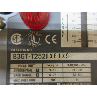 Allen Bradley 836T-T252JX81X9 Pressure Switch 836TT252JX81X9 - New No Box