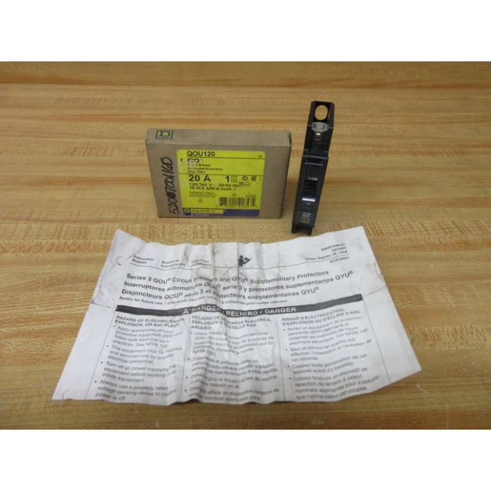 Square D QOU120 Circuit Breaker 20A 1 Pole 120240V 41853 No Brackets