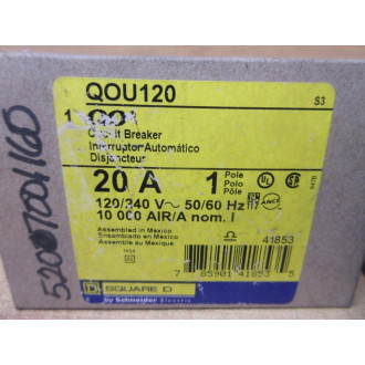 Square D QOU120 Circuit Breaker 20A 1 Pole 120240V 41853 No Brackets