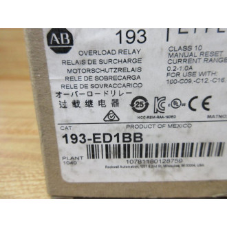 Allen Bradley 193-ED1BB Overload Relay 193ED1BB Series C