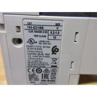 Allen Bradley 193-ED1BB Overload Relay 193ED1BB Series C