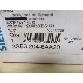 Siemens 3SB3 204-6AA20 Red 3SB32046AA20 wBase