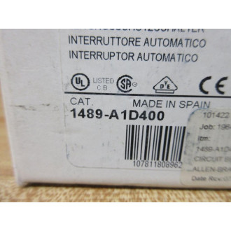 Allen Bradley 1489-A1D400 Circuit Breaker 1489A1D400 Series A