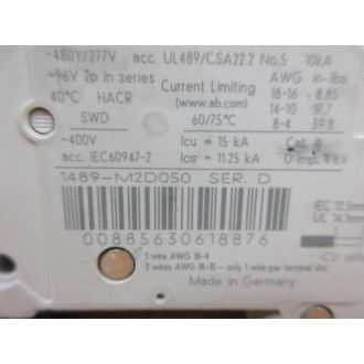 Allen Bradley 1489-M2D050 Circuit Breaker 1489M2D050 - Used