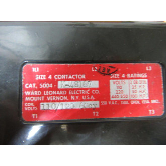 Ward Leonard 5004-K-48167 Contactor Size 4 5004K48167 - New No Box