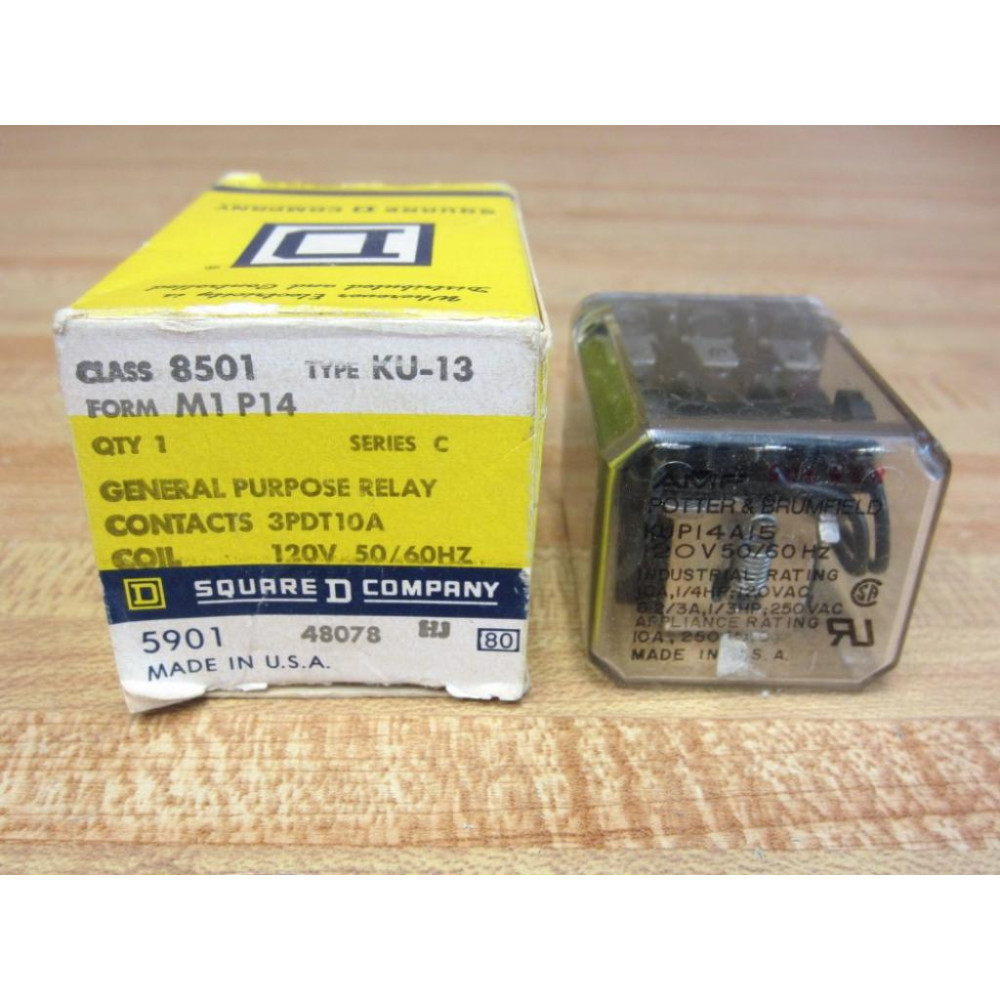 Square D 8501-KU13 Relay 8501KU13-120V wReset Button - Used