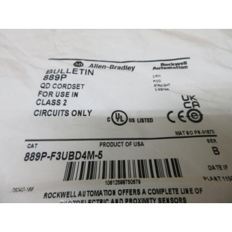 Allen Bradley 889P-F3UBD4M-5 Rockwell QD Cordset 889PF3UBD4M5