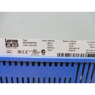 Lenze ESV222N02TXB Variable Frequency Drive WO Cover - Used