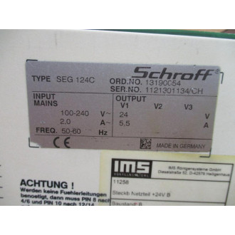 Schroff SEG 124C Power Supply SEG124C Chipped - Used