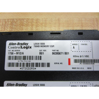 Allen Bradley 1756-L55 Processor Unit 1756-M12 Memory - Used