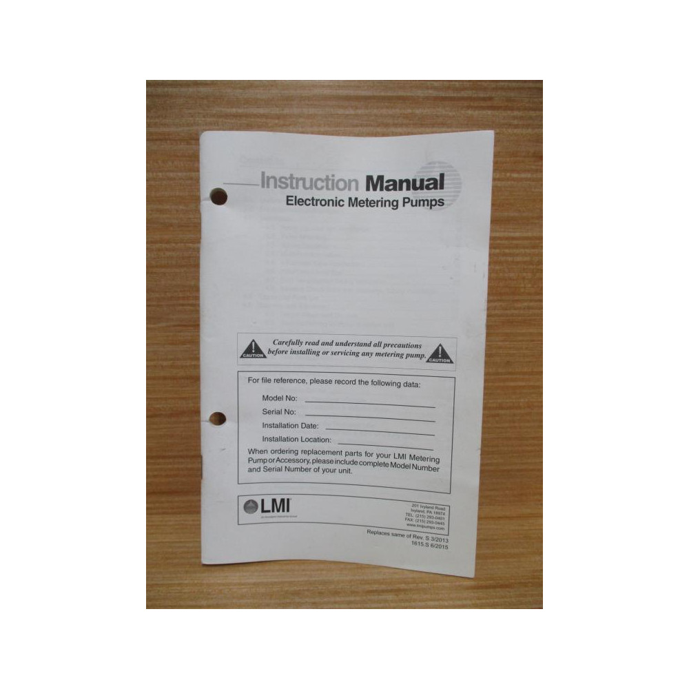 LMI 1615.S Electronic Metering Pumps Manual - New No Box