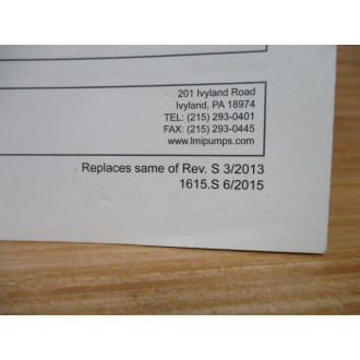 LMI 1615.S Electronic Metering Pumps Manual - New No Box