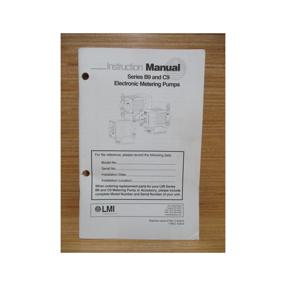 LMI 1796.C Series B9 & C9 Electronic Metering Pump Manual - New No Box