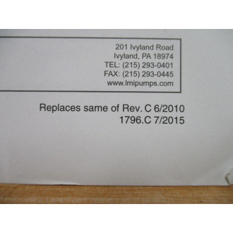 LMI 1796.C Series B9 & C9 Electronic Metering Pump Manual - New No Box