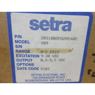 Setra 2091002PG2M2402 Pressure SensorTransducer
