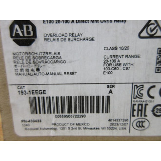 Allen Bradley 193-1EEGE Overload Relay 1931EEGE
