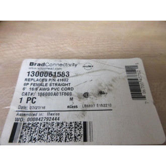 Brad Connectivity 106000A01F060 Molex Woodhead Cordset 1300061583