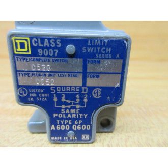 Square D 9007 C52G 9007C52G 9007-C52G Turret Head Position Switch Body Only C052 - Used