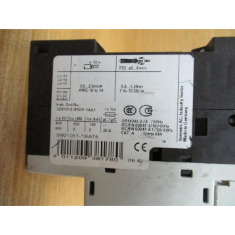 Siemens 3RV1011-1BA15 Circuit Breaker 1.4-2 AMP W 3RV1901-1E - Used