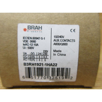 Brah Electric B3RH1921-1HA22 Auxiliary Contact Block B3RH19211HA22