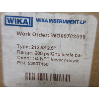 Wika 52907150 Liquid Filled Pressure Gauge 212.53 2.5" Dry-No Fluid