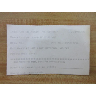 ESAB 23601480 Nozzle Nut FAS-NU-05848 (Pack of 2) - New No Box