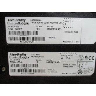 Allen Bradley 1756-L55 Processor Unit Ser.A, RevJ01,1756-M22, WKey - Used