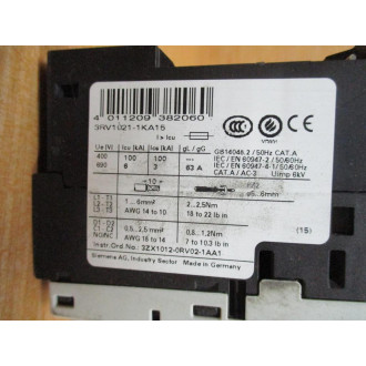 Siemens 3RV1021-1KA15 Circuit Breaker 9-12.5 AMP W 3RV1901-1E - Used