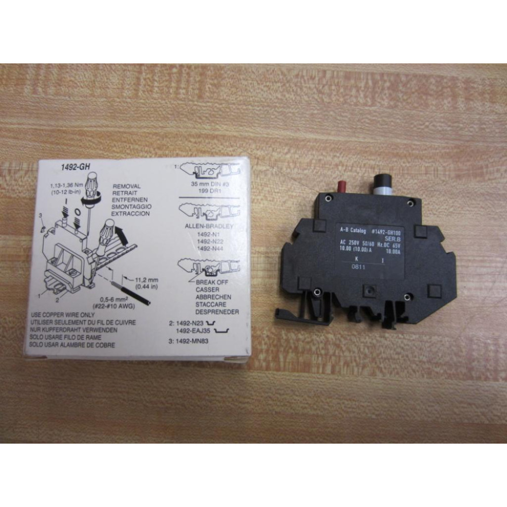 Allen Bradley 1492-GH100 Circuit Breaker 1492GH100 10A Series B AC 250V