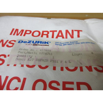 DeZurik 1214211 Seat Repair Kit - New No Box
