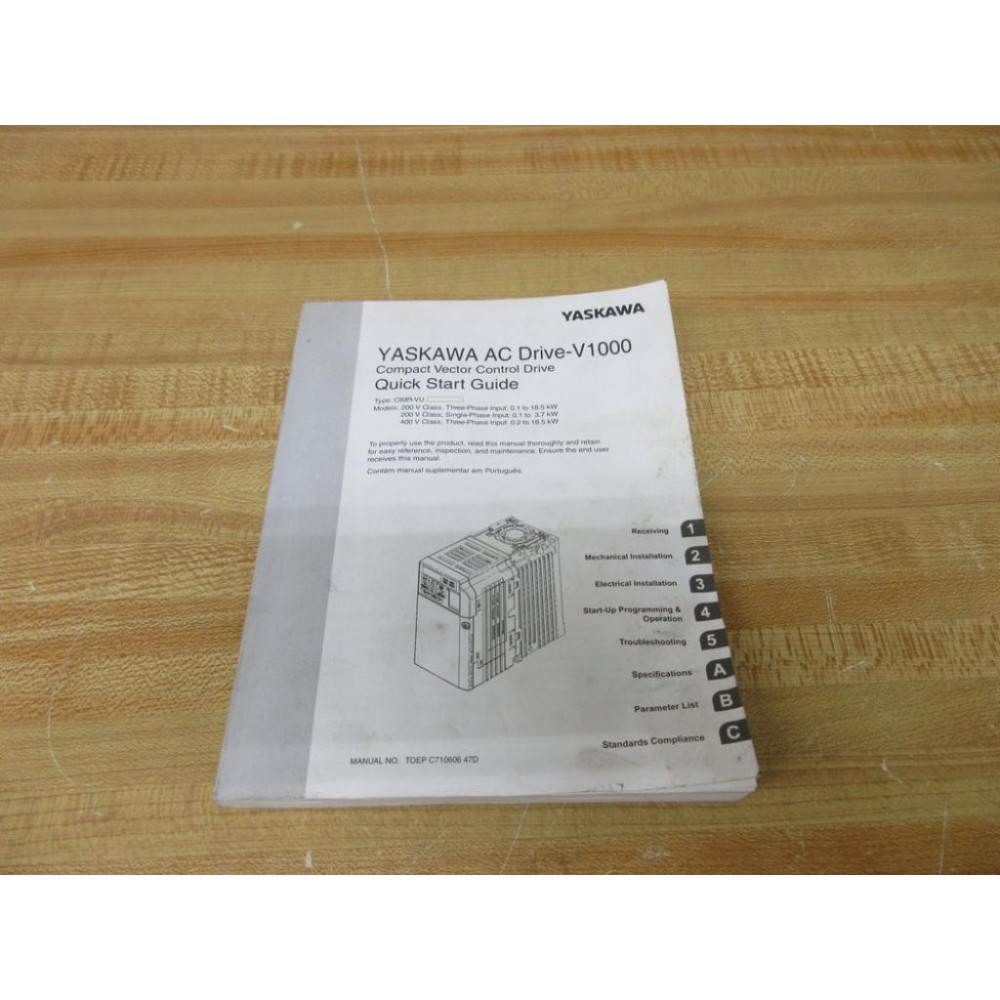 Yaskawa TOEP C710606 47D Manual For AC Drive-V1000 - Used