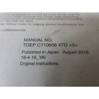Yaskawa TOEP C710606 47D Manual For AC Drive-V1000 - Used