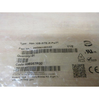 Harting 09300100442 Connector Hood HAN10B-HTE-R-PG21