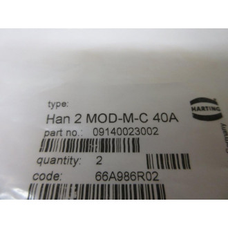 Harting 09140023002 Crimp Plug Han 2 MOD-M-C 40A (Pack of 2)
