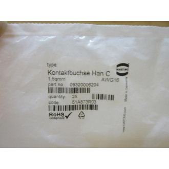 Harting 09320006204 Female Contact Han C (Pack of 25)