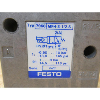 Festo MFH-3-12-S Pneumatic Valve MFH312S - Used