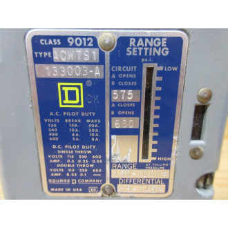 Square D 9012-ACW7S1 Schneider Pressure Switch 133003-A - Used