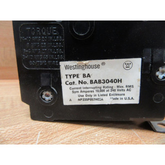 Westinghouse BAB3040H Circuit Breaker 40A 3P - Used