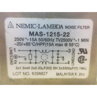 Nemic-Lambda MAS-1215-22 Noise Filter MAS121522 - Used