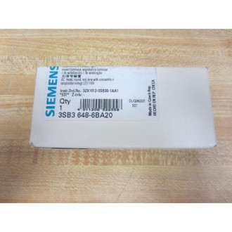 Siemens 3SB3 648-6BA20 Red 3SB36486BA20 w3SB3400-1QB & Base, Clip