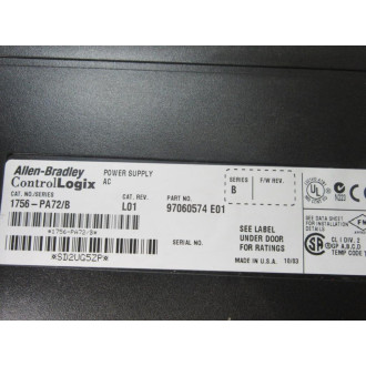 Allen Bradley 1756-PA72 Control Logix 1756PA72 Ser B Rev. L01 - Used