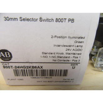 Allen Bradley 800T-24HG2KB6AX Selector Switch