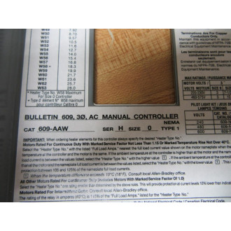 Allen Bradley 609-AAW Manual Starting Switch 609AAW Series H - New No Box