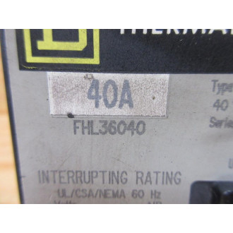 Square D FHL36040 Schneider Thermal-Magnetic Circuit Breaker Mounted-Never Used - New No Box