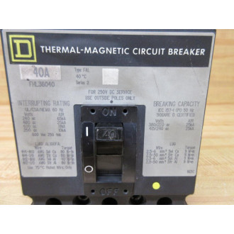 Square D FHL36040 Schneider Thermal-Magnetic Circuit Breaker Mounted-Never Used - New No Box