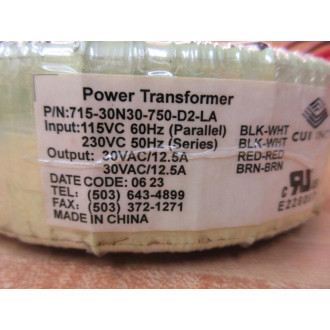 CUI 715-30N30-750-D2-LA Power Transformer 71530N30750D2LA - Used