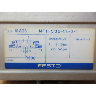 Festo MFH-53G-14-D-1 Solenoid Valve MFH53G14D1 - Used
