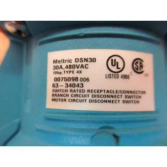 Meltric 63-34043 Inlet Connector 6334043 - Used