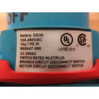 Meltric 33-38043 Switch Rated Inlet Plug 3338043 With Plug - Used